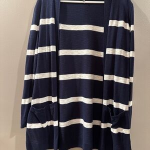 Navy and White Striped Women's Sweater
